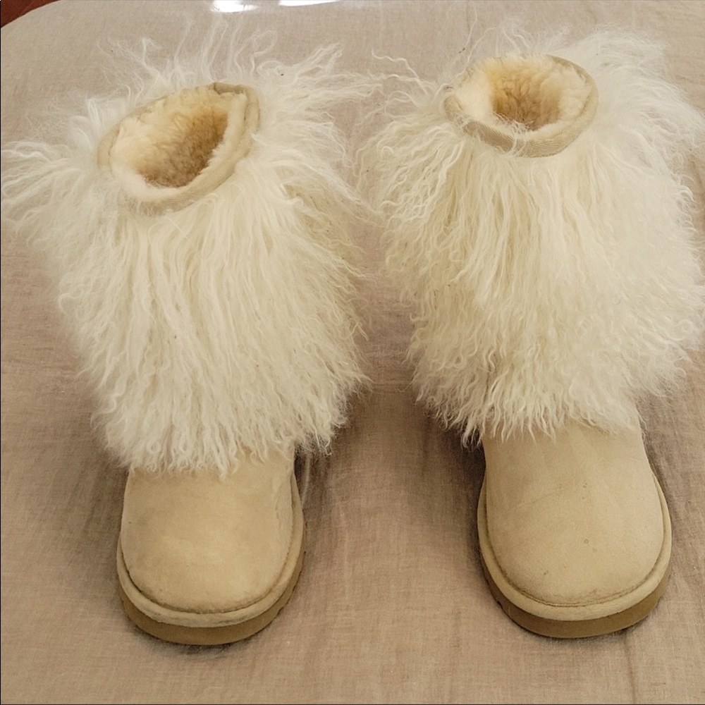 Ugg Australia Sheepskin Mongolian Hair Short Cuff boots Sand